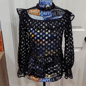 Black cutout long-sleeved blouse. Size S.